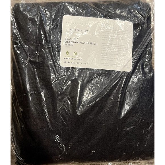 Pottery Barn Classic Belgian Flax Linen Ebony Curtain 50 x 84 Inches 3 in 1 Pole